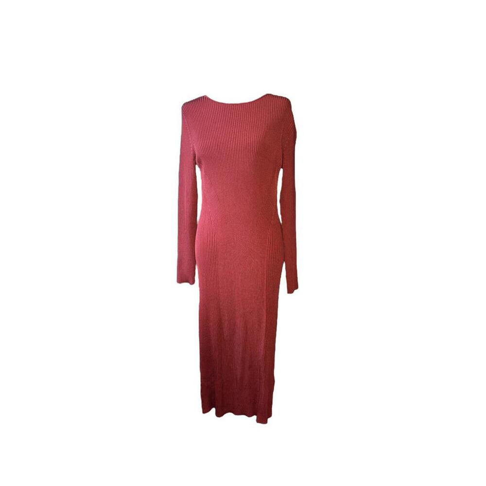 Maroon Rust Colored Low Back SEXY Long Sleeve Dress with Slide Slits - Size XL